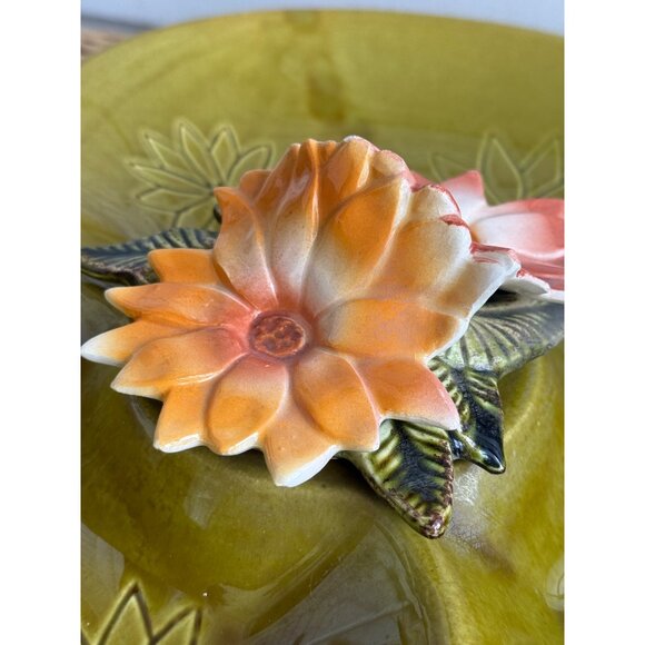 Vintage Mid-Century Modern California Pottery Green Floral Divided Serving Dish - Picture 8 of 11